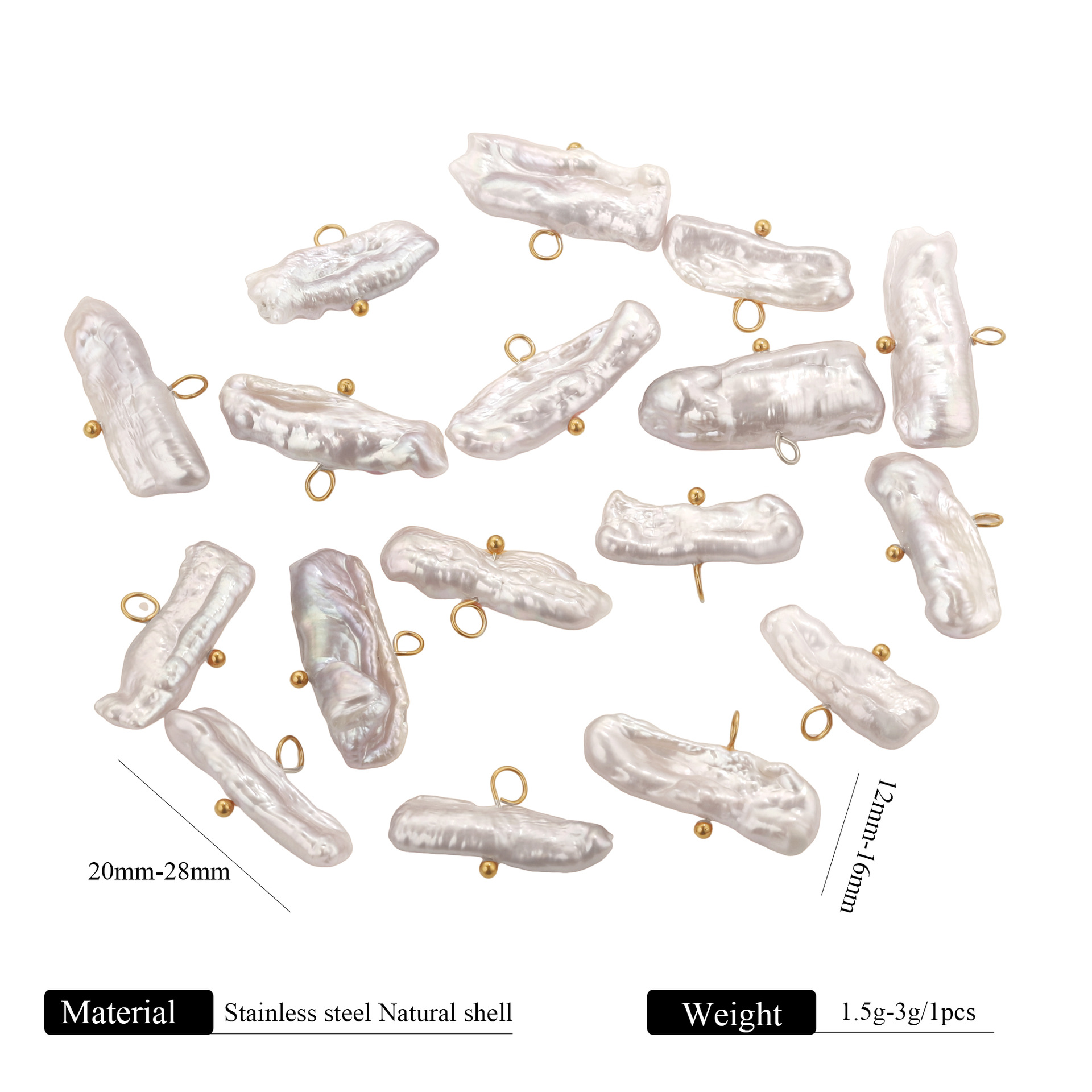 Agua dulce natural barroco temperamento de perla de acero inoxidable colgante de aguja curva colgante DIY collar pendientes joyas