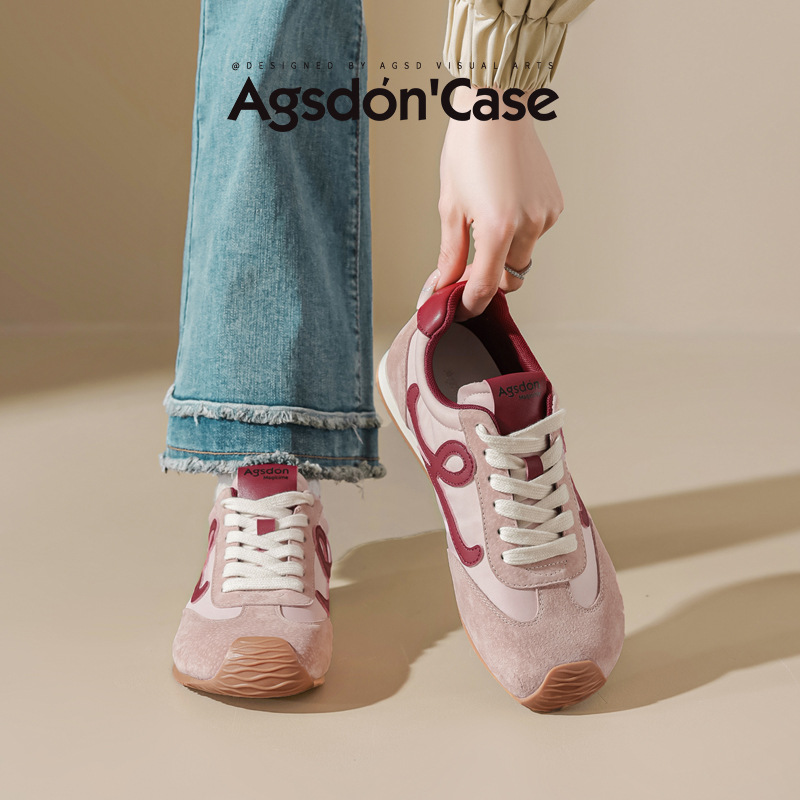 Zapatillas de Ballet Augu Shiden para Mujer, Novedad Otoño 2025, Zapatos Deportivos con Suela Gruesa, Color Rosa Fresa, Estilo Casual
