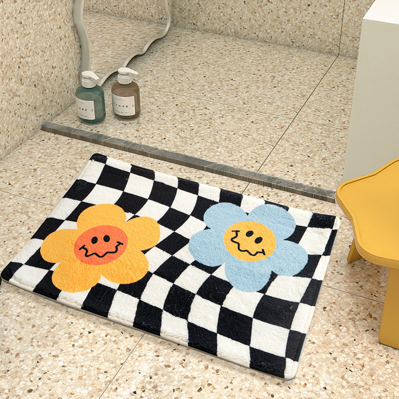Checkerboard carpet bathroom door non-slip mat toilet bathroom absorbent floor mat entrance door mat bedroom foot mat