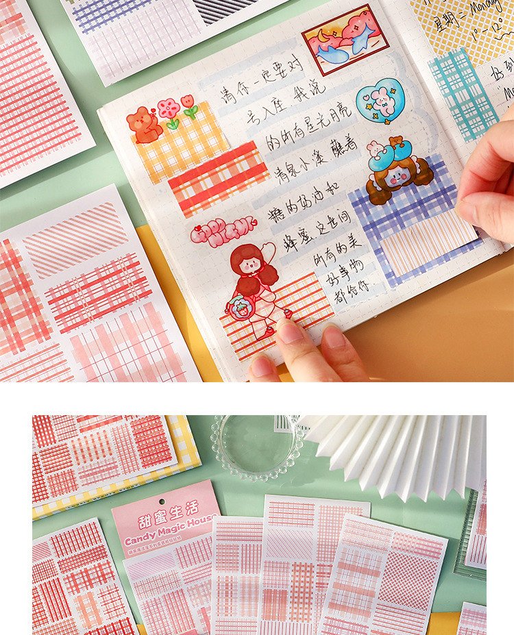 Cute Creative Set Plaid Small Diy Material Journal Stickers 1 Piece display picture 1