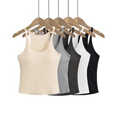 辣妹緊身吊帶背心女夏季美式復古大U領外穿窄肩性感上衣 帶胸墊