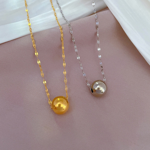 [Whole body titanium steel] Lucky bead furnace inner gold cold necklace for women ins internet celebrity clavicle chain with accessories 