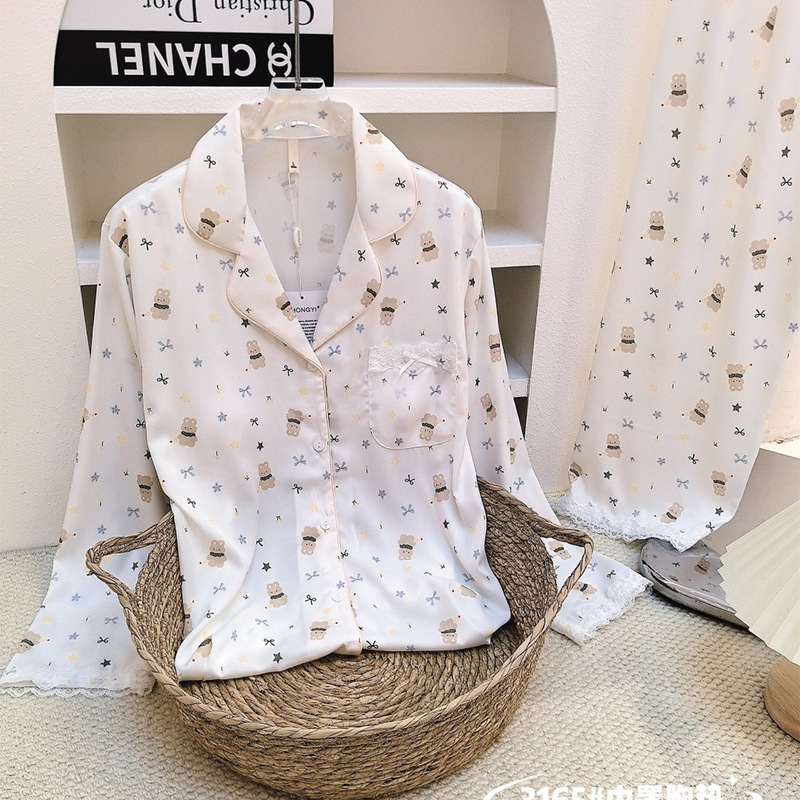 2026 New Model Hongyi 3165 Multi-Patterned Acetate Silk Lapel Lace Double-Length Set Women's Pajamas with Chest Pads 2026 New Model Hongyi 3165 Multi-Patterned Acetate Silk Lapel Lace Double-Length Set Women's Pajamas with Chest Pads