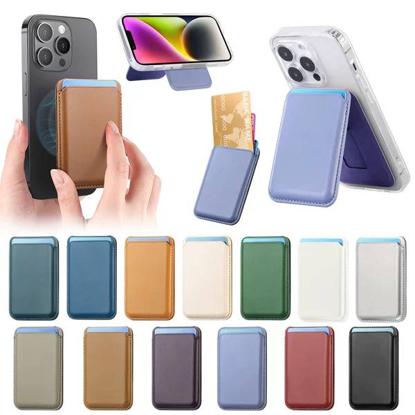 Wholesale Leather Card Holder for Apple 18 with Magsafe, Strong Magnetic Flip-Up Stand, Magnetic Card Holder with Exquisite Packaging