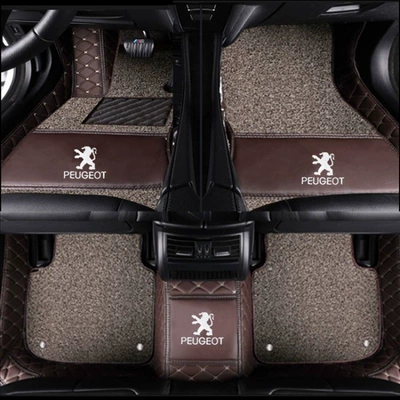full coverage floor mats, Modelə uyğun ayaqaltı - peugeot-2008-2014-2019-double-layer-coffee-color-beige-silk-loop