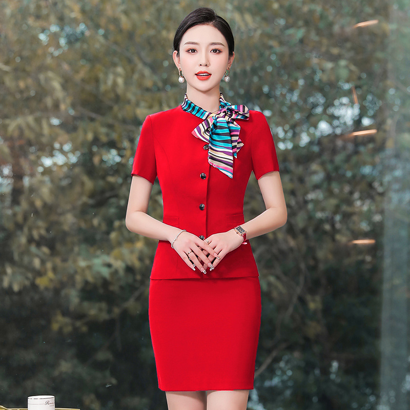 The stewardess uniform suits restaurant waiter hotel front desk work uniform dress with short sleeves clothes