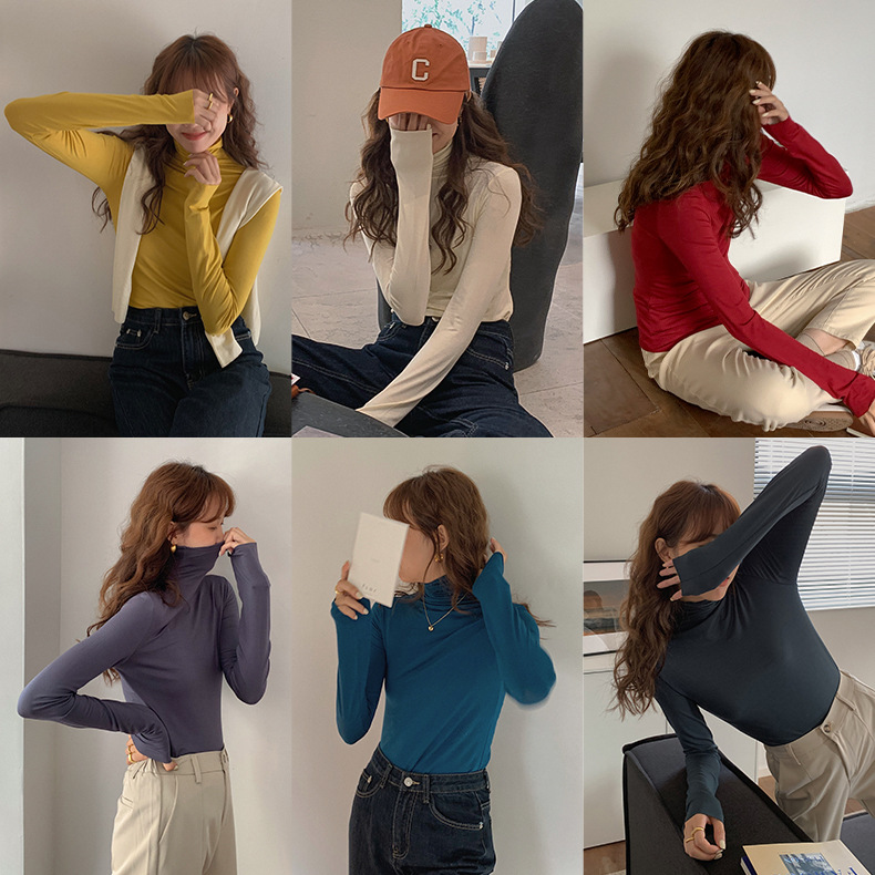[2025 New Upgrade] Turtleneck Long-Sleeved Base Layer Top for Women, 2025 High Neck Inner Layer, Elastic Modal NY61