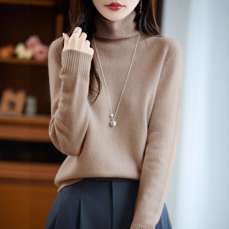 100% Pure Wool One-Line Ready-To-Wear Pile Collar Knitwear for Women in Autumn and Winter Seamless Knitwear with Slim and Lazy Style Inner Wear