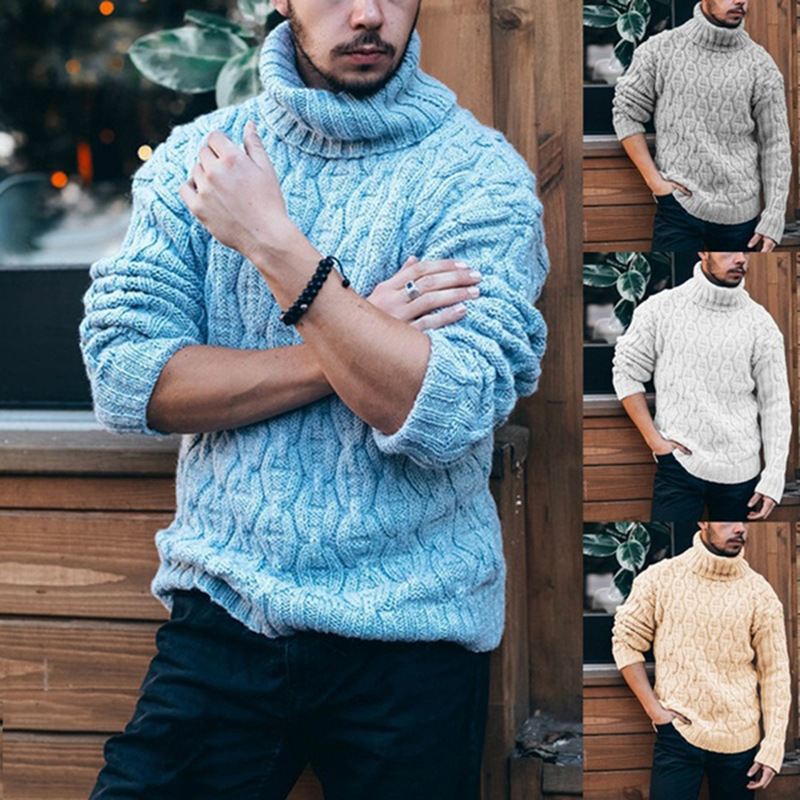 2023 Foreign Trade Cross-Border Autumn and Winter Diamond Twist Thick New Wool Knitted Sweater European and American Sweater Men's Turtleneck