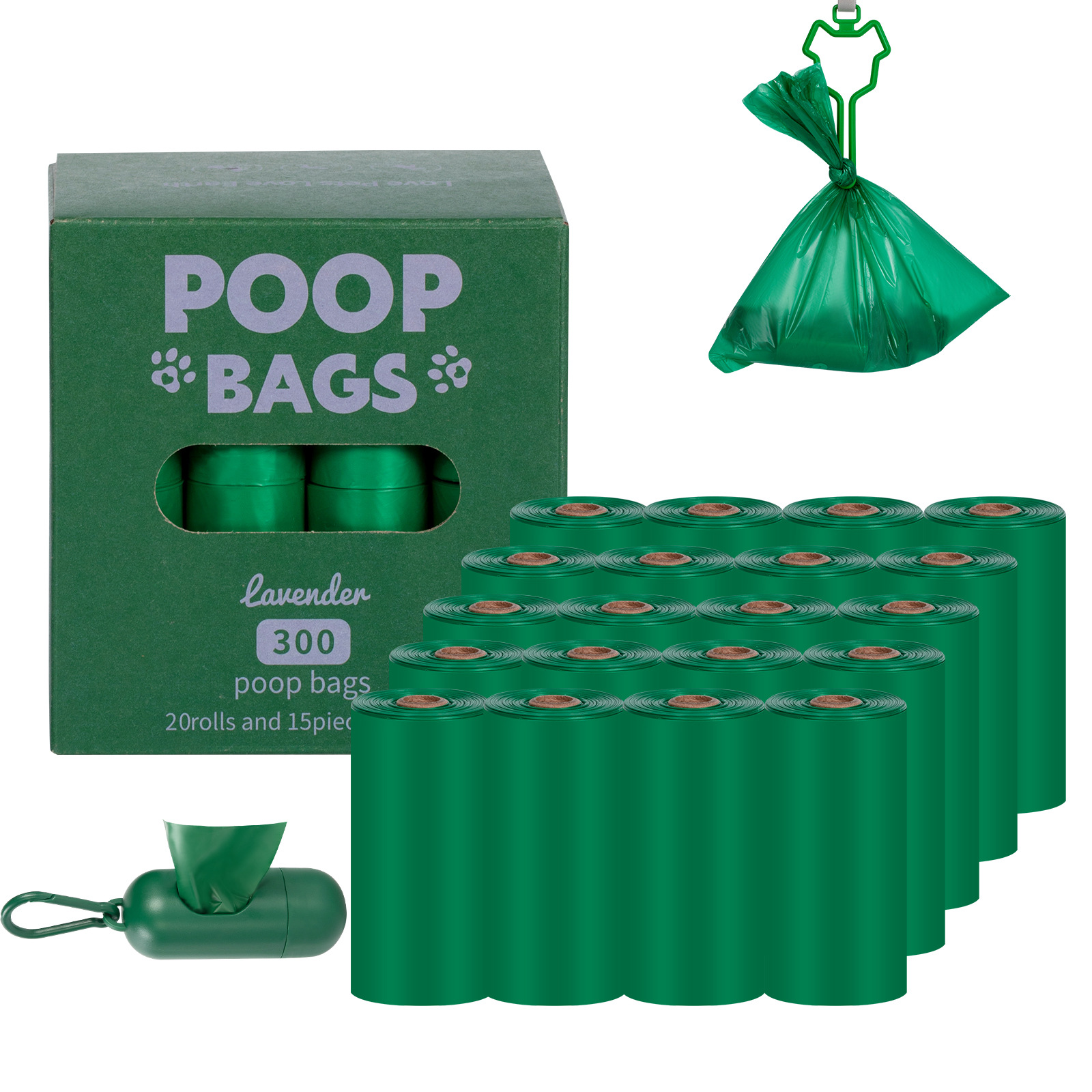Nuevo medio ambiente biodegradable bolsa de basura de mascotas bolsa de basura distribuidor de bolsa de heces OPP caja de cabeza de fijación empaquetada bolsa de heces