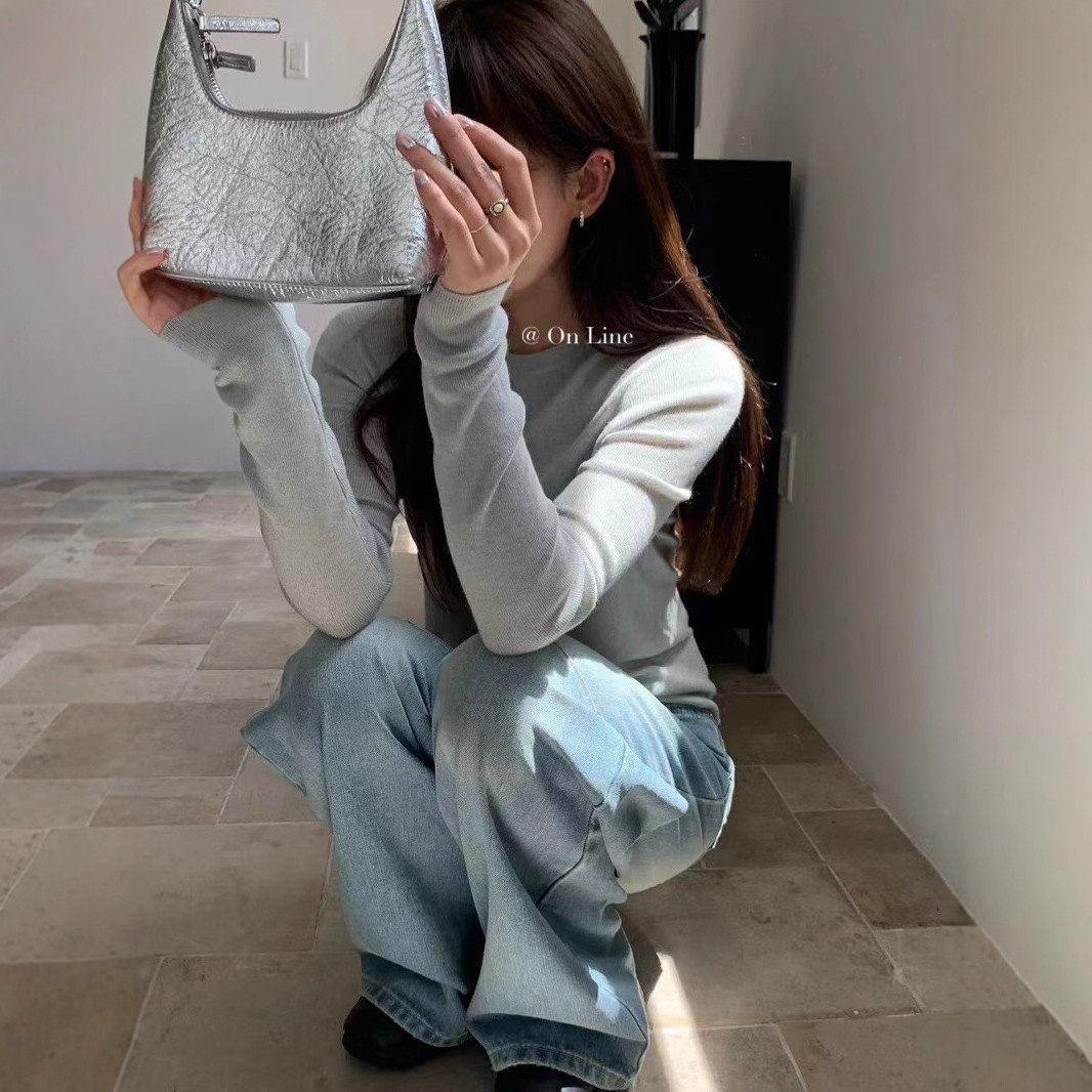 On Line Guangzhou Thirteen Rows Round Neck Pullover Slimming Base Shirt for Women Long Sleeve Top 32325