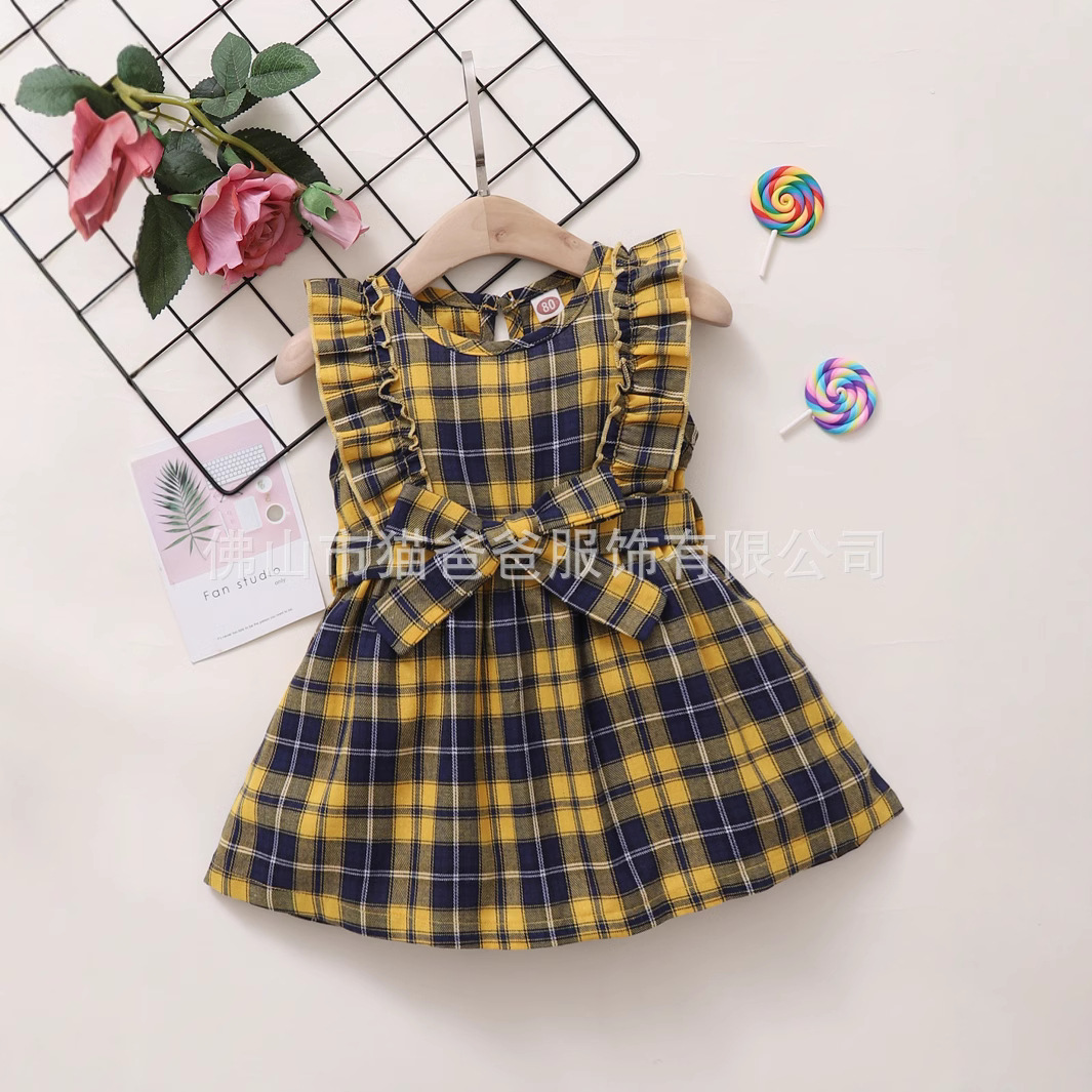 2021ins Exportación de ultramar verano europeo y americano niñas a cuadros princesa vestido de una sola pieza