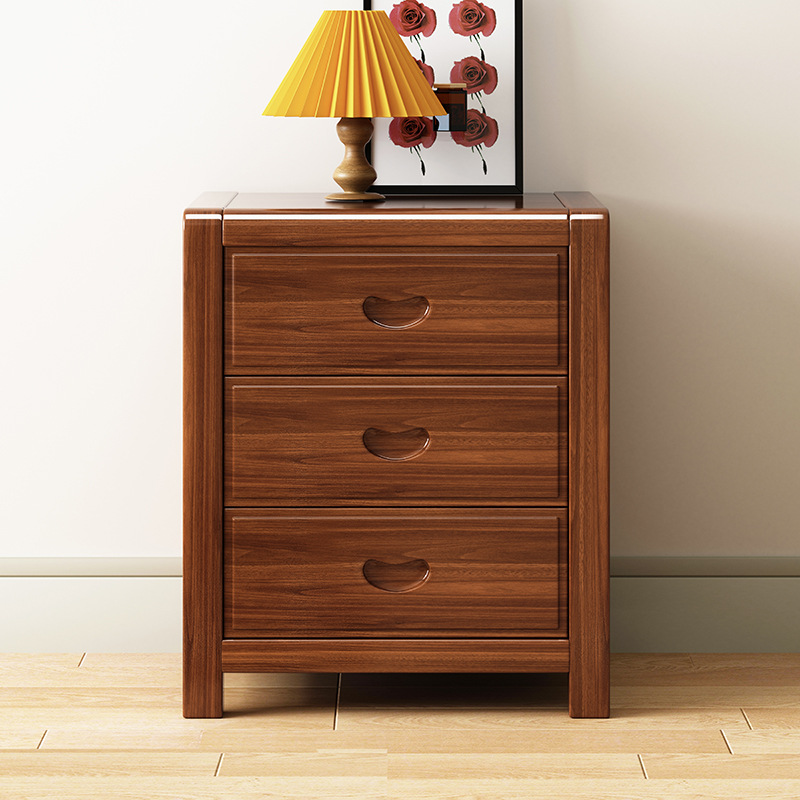 Oro de seda de nogal de madera maciza de tres cajones mesita de noche moderna minimalista dormitorio armario de noche gabinete de almacenamiento de lujo