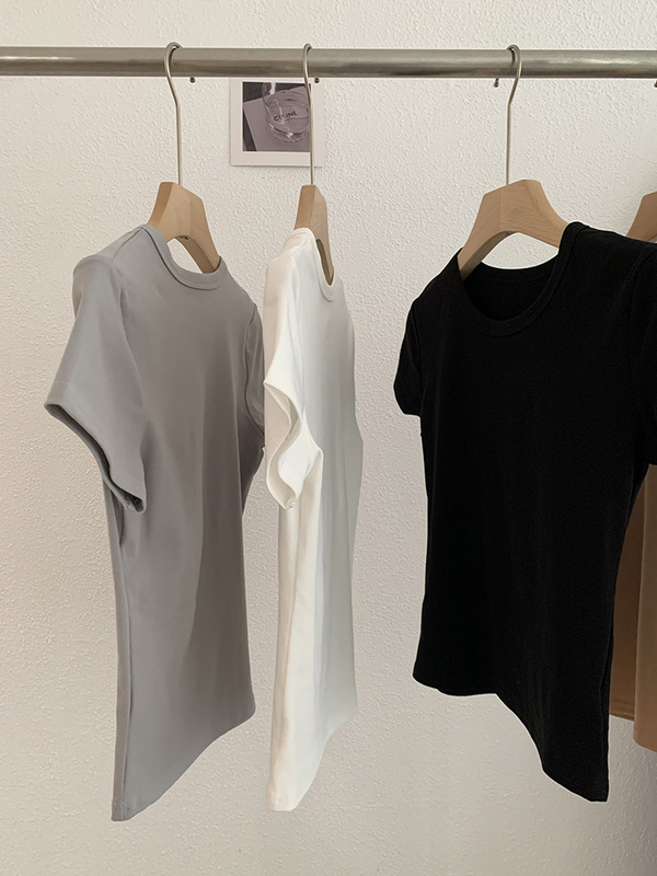 Omalai 無地ショルダースリムフィット半袖 Tシャツ多用途ファッショントレンド新作トップス卸売女性 3699|undefined