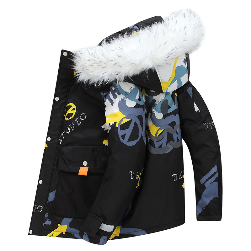 Factory direct sales of cross-border thickened winter warm cotton-padded jackets for men, short style, trendy winter hooded little devil couple coats