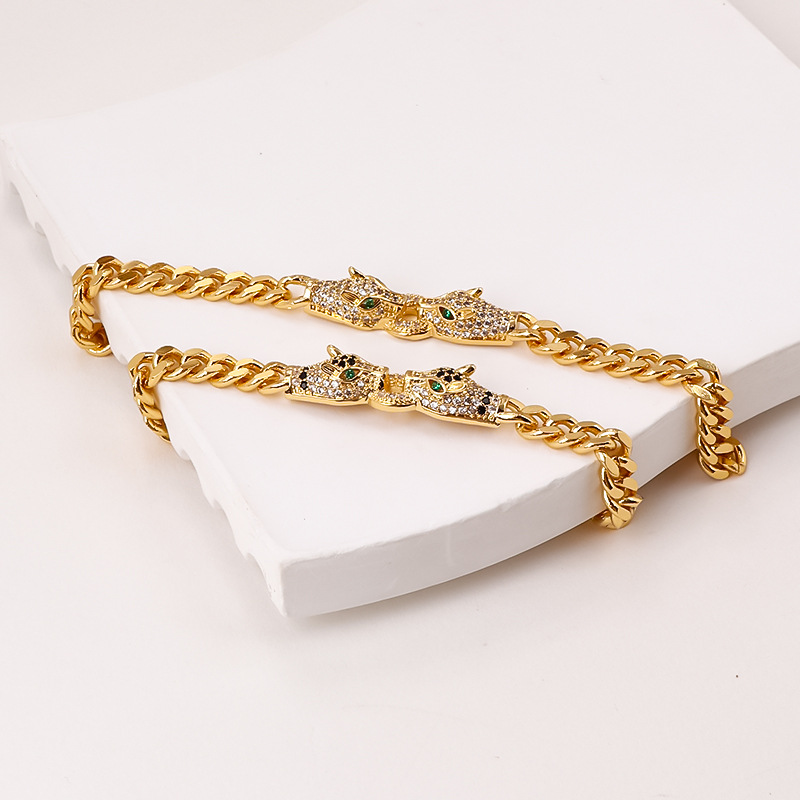 New personalized hip-hop double-headed full diamond leopard bracelet high color retention European and American style niche creative Cuban bracelet_voghion.com