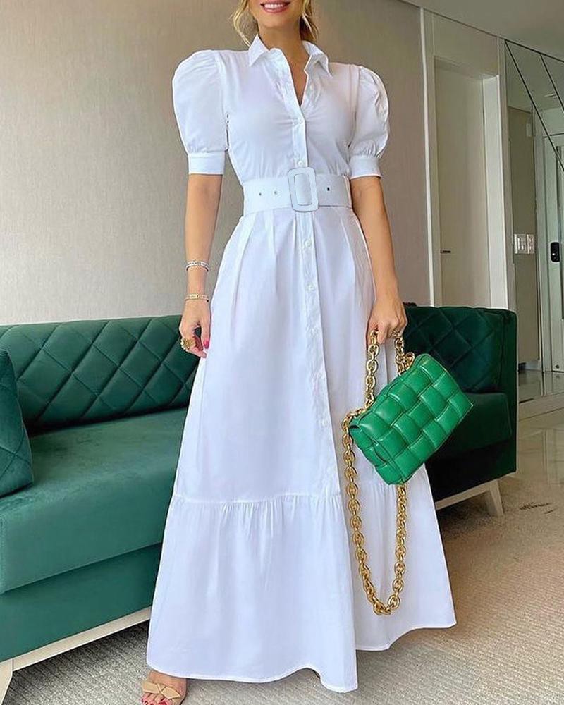 Women's Swing Dress Elegant Turndown Short Sleeve Stripe Solid Color Maxi Long Dress Daily display picture 4