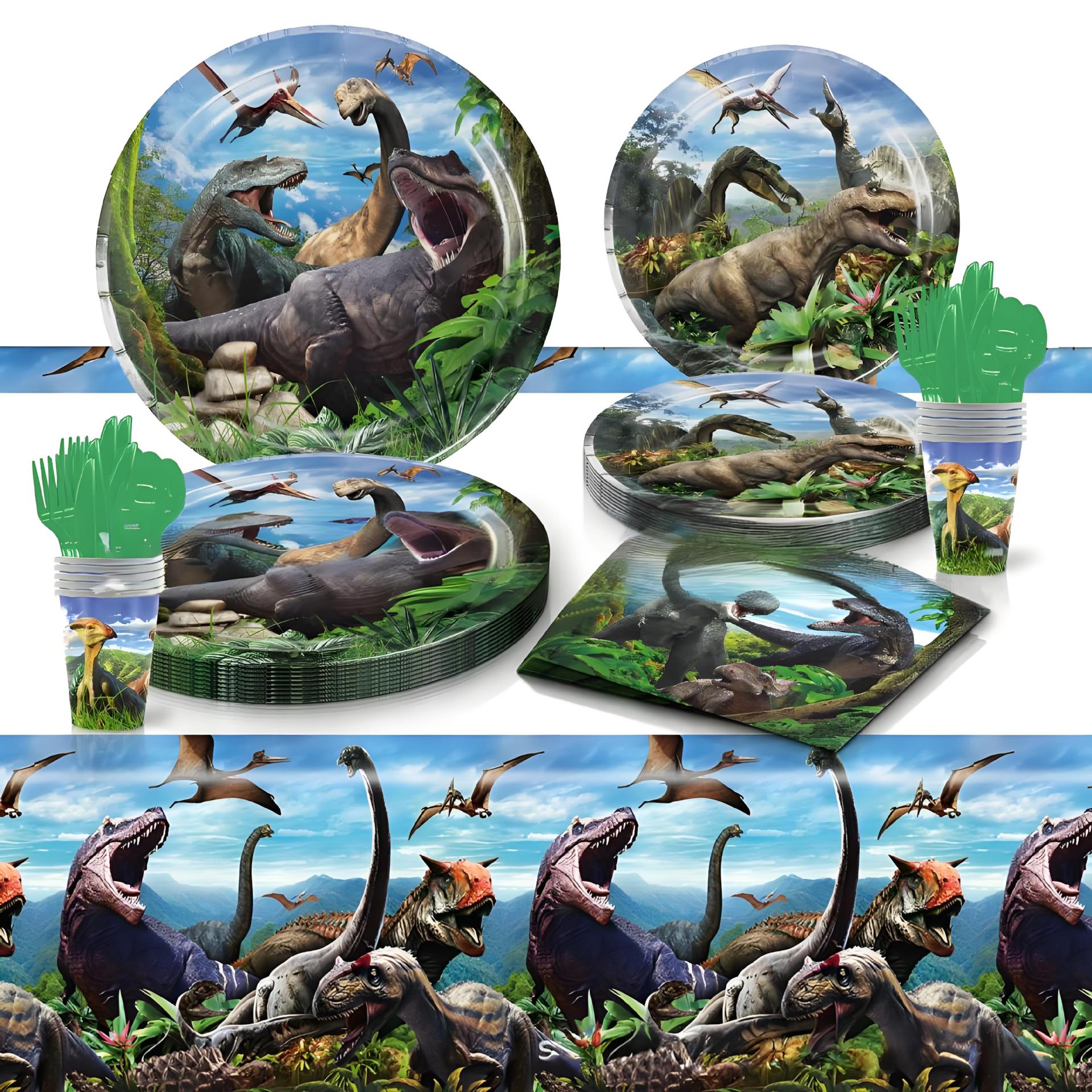 Cross-Border Ready-Made Dinosaur Party Tableware Disposable Paper Plates Children's Birthday Decoration Jurassic Theme Party Supplies