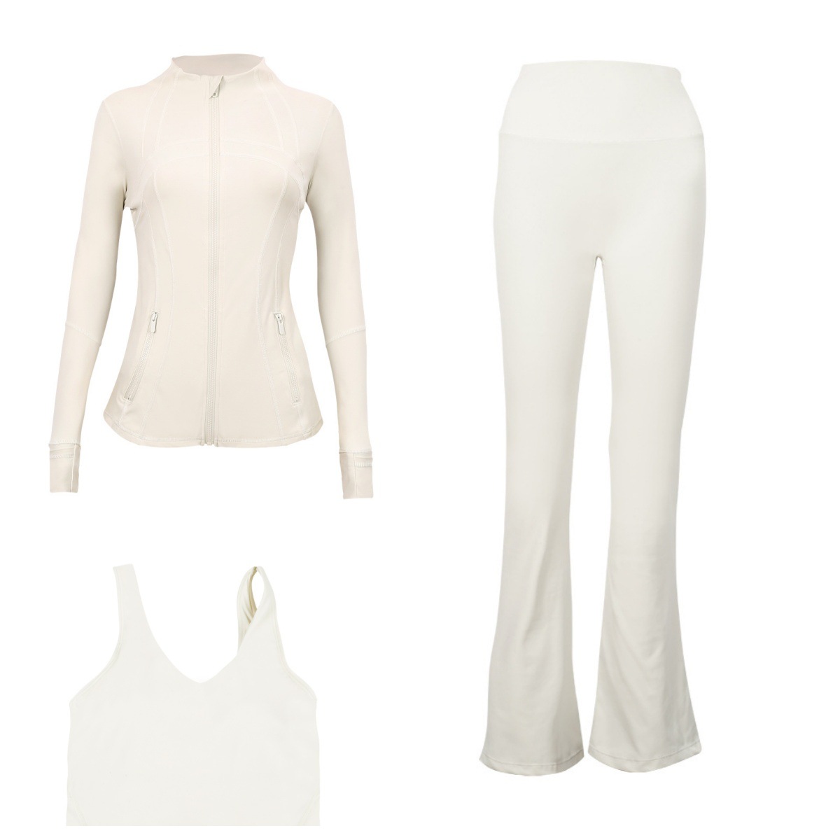 Flared Pants Jacket U Back Bra Sports Set 3 Piece Fitness Run Yoga Women's Clothing Workout Gym Fitness Running Yoga Set_ecoleips.com