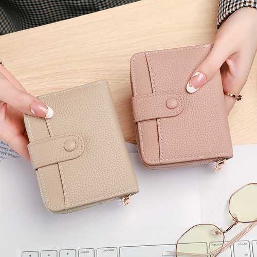 Women's Short Wallet, Ladies' Litchi-Grain Organ Card Holder with Multiple Card Slots, Trendy Korean-Style Card Case for ID and Cards