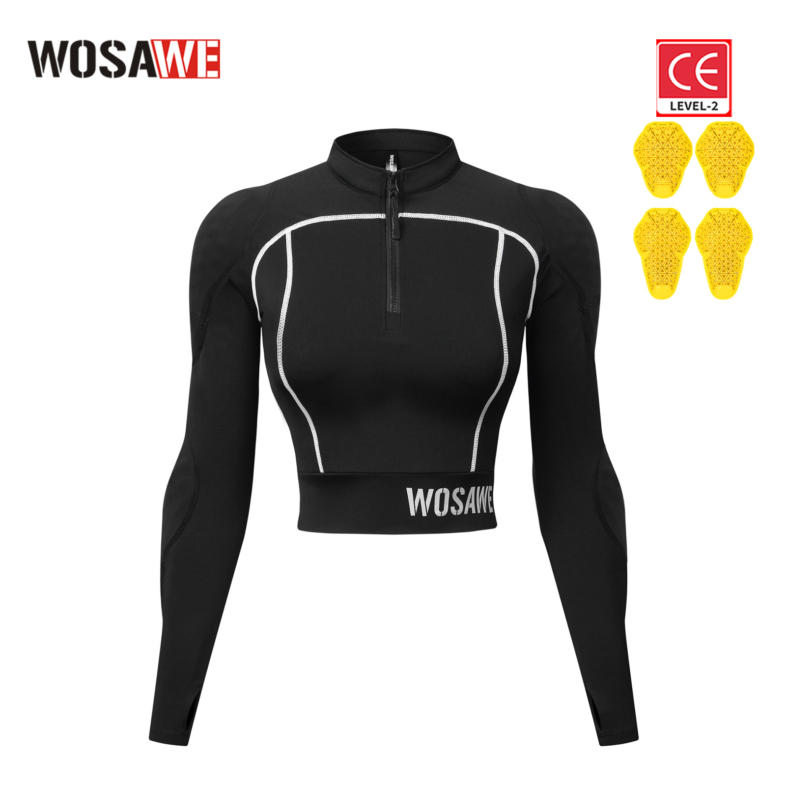 WOSAWE骑士紧身短款性感上衣摩托车骑行护甲衣机车服休闲装备护具
