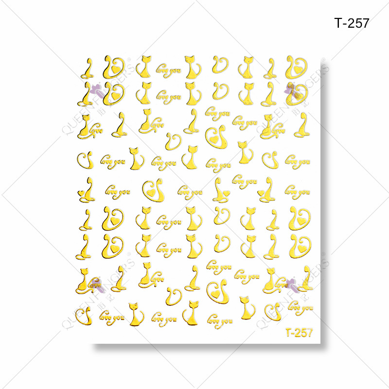 Dedo bowknot diamante bronceado DIY pasta de uñas gato línea geométrica buey Año Nuevo serie manicura pegatinas