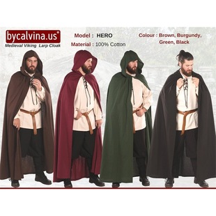 European and American Winter Single-Layer Hooded Buckle Cloak Unisex Role-Playing Performance Cloak Cross-Border Black Generational Hair