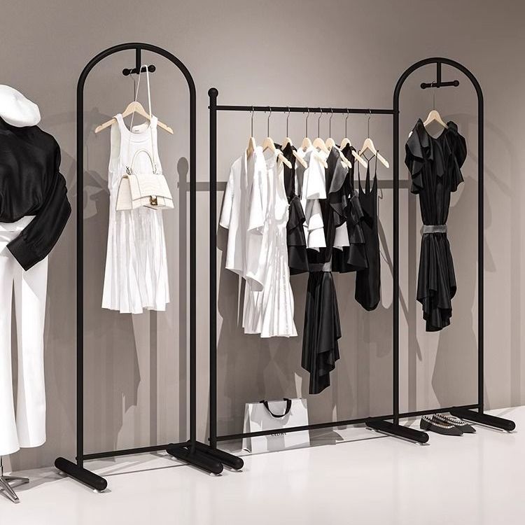 Estante de exhibición tipo suelo tienda de ropa exhibición colgante lateral estante de exhibición de propósitos combinación tienda de ropa de mujer colgante estante de ropa image 2