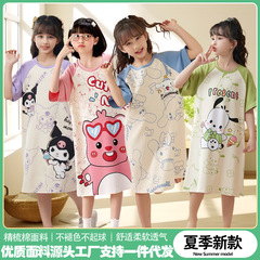 子供のパジャマのスカートの夏の半袖の綿の薄いタイプの赤ちゃんの大きい子供の女の子のパジャマの2025新型の王女の風