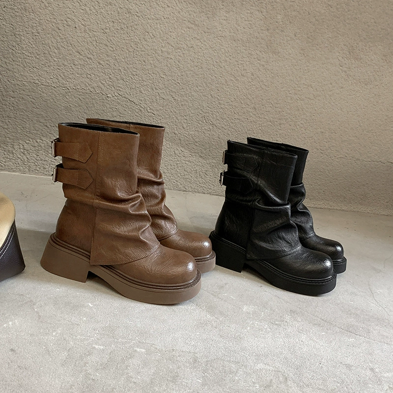 Коричневые ретро-ботинки Melard для женщин, осенне-зимний британский стиль, универсальные ботинки на танкетке, ботинки-мартинсы.
