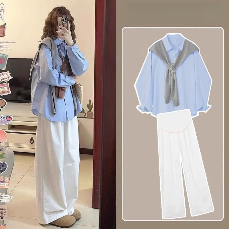 Maternity Set Spring 2026 New Style French-Inspired Stylish Long-Sleeve Sun-Protective Shirt Loose-Fitting Elegant Blouse