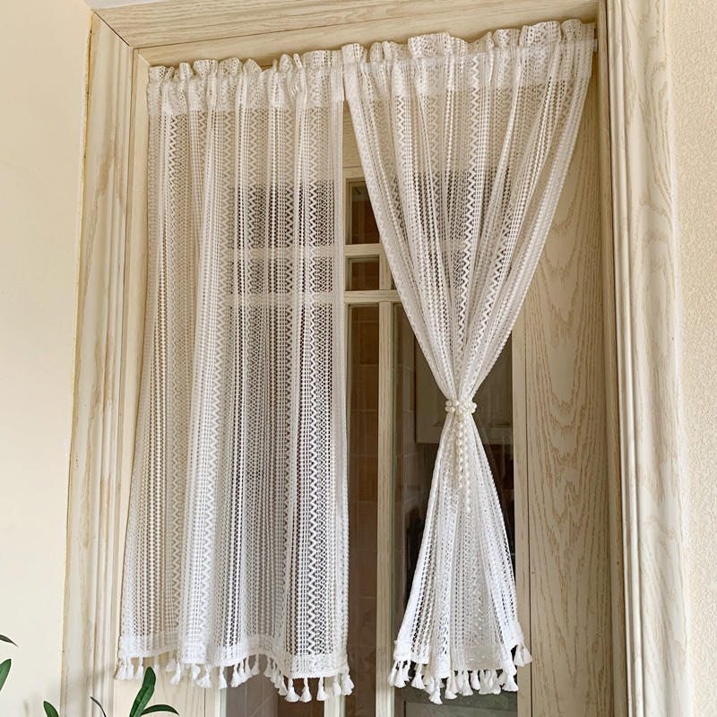 Wholesale Cream Style Japanese Style Nordic Gauze Curtain Lace Window Screen Free Punch Installation Velcro Partition Door Curtain Curtain Entry