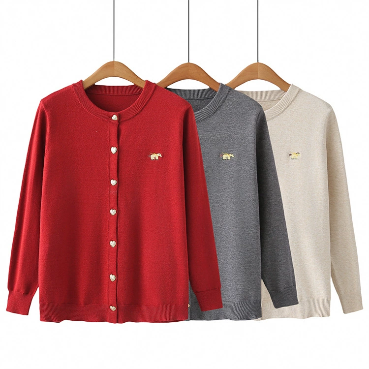 Женский вязаный кардиган больших размеров 2024 Весна новая пухлая девушка универсальная для похудения с вышивкой и круглым вырезом свитер пальто 8318