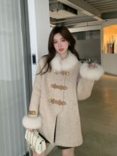 2024秋冬新款仿狐狸毛外套女加棉加厚名媛气质年轻款中长呢子大衣