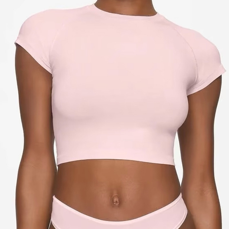 Zhao Silu Jennie Same Style Raglan Sleeve Short Sleeve T-shirt Cotton Crewneck Kardashian Sexy Crop Fitness Top