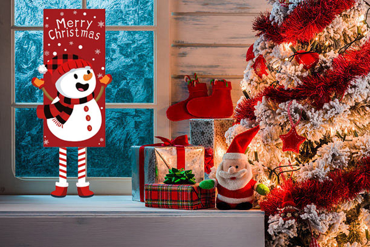 2023 nueva Navidad transfronteriza Amazon puerta colgando bandera FIESTA DE Navidad diseño de la escena de la bandera colgante de Navidad paño colgante