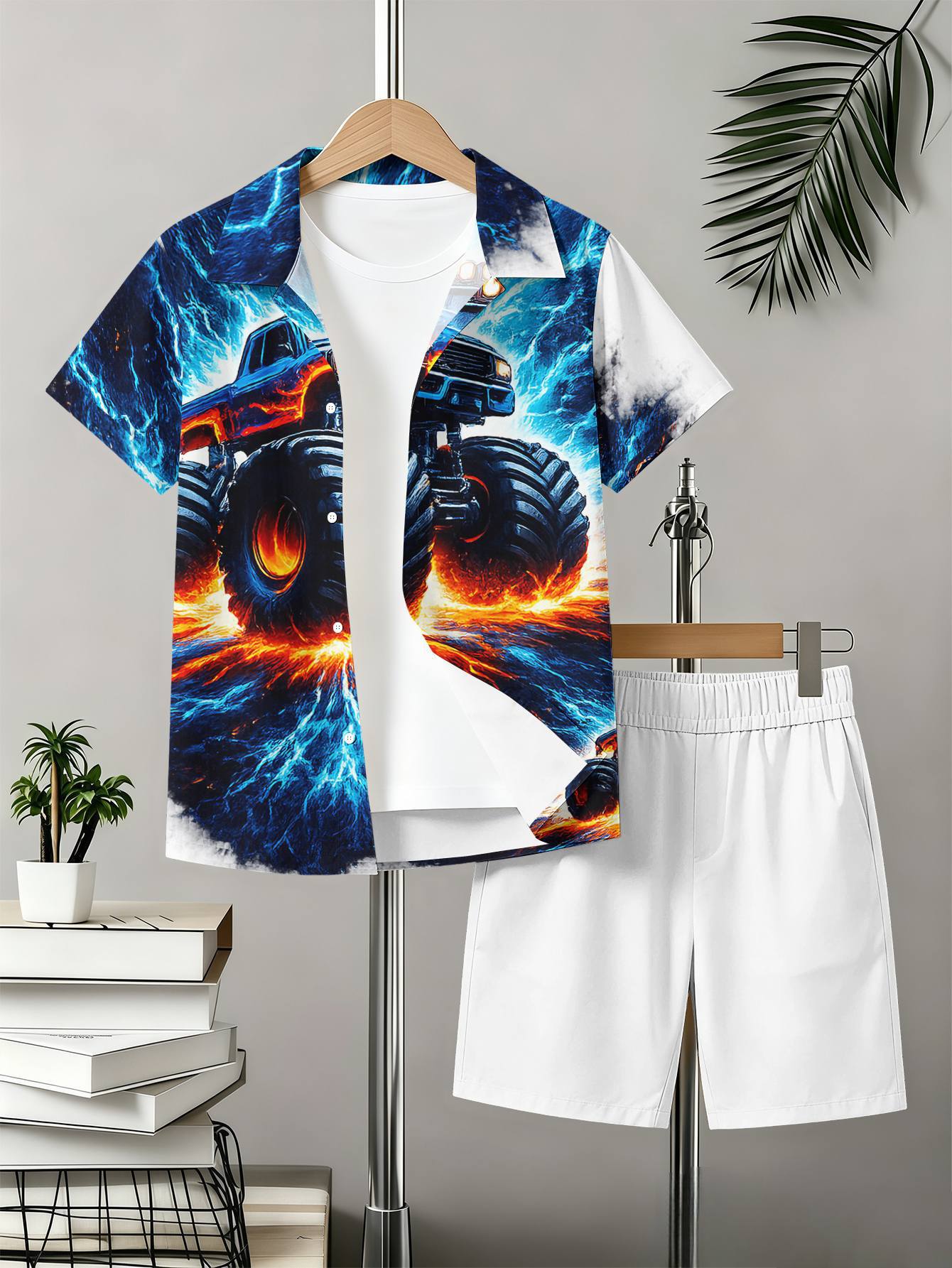 Boys 3d Printed T-shirt And Shorts Set With Pattern Designs_voghion.com