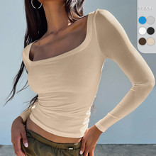 跨境爆款螺纹内搭外穿纯色上衣 欧美女装潮牌Y2K打底衫针织衫T恤