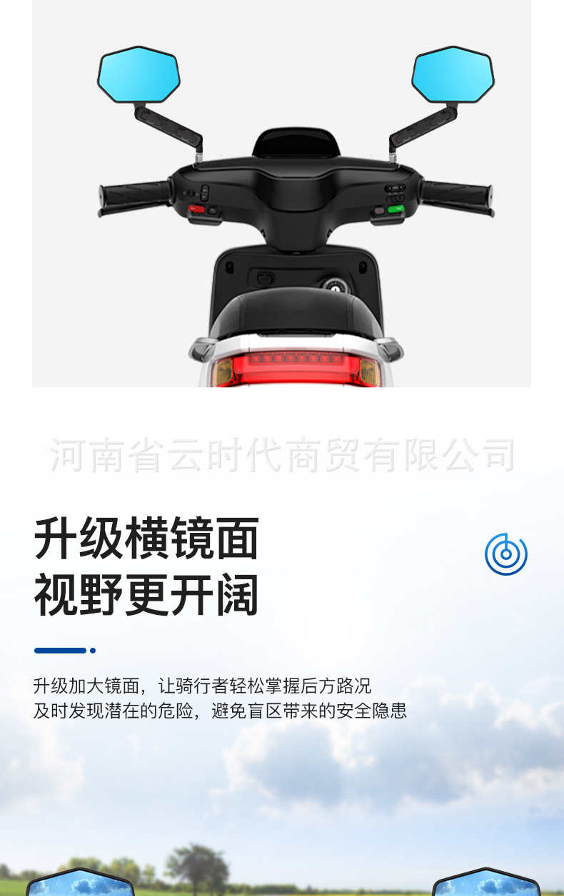 Motorcycle Rearview Mirror Windshield Wide-Angle Panoramic Rearview Mirror Auxiliary Mirror Blind Spot 180-Degree Reflective Blue and White Glass
