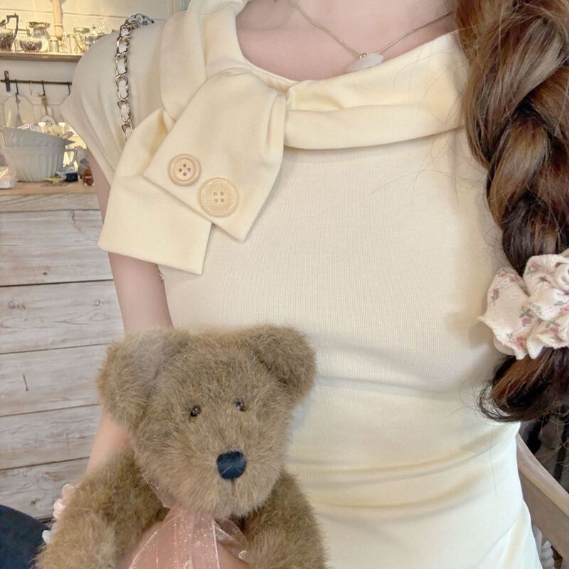 蝴蝶结短袖t恤女2025夏季新款甜美修身显瘦设计感小众百搭上衣服|undefined