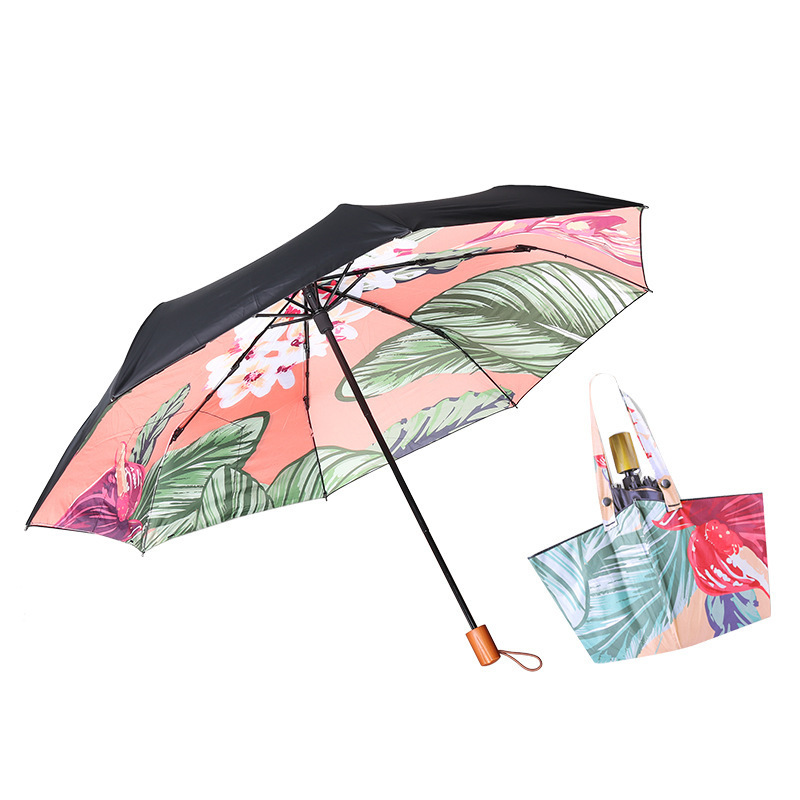 Three-fold handbag umbrella creative bag gift bag umbrella folding vinyl sunshade sunscreen UV sun umbrella