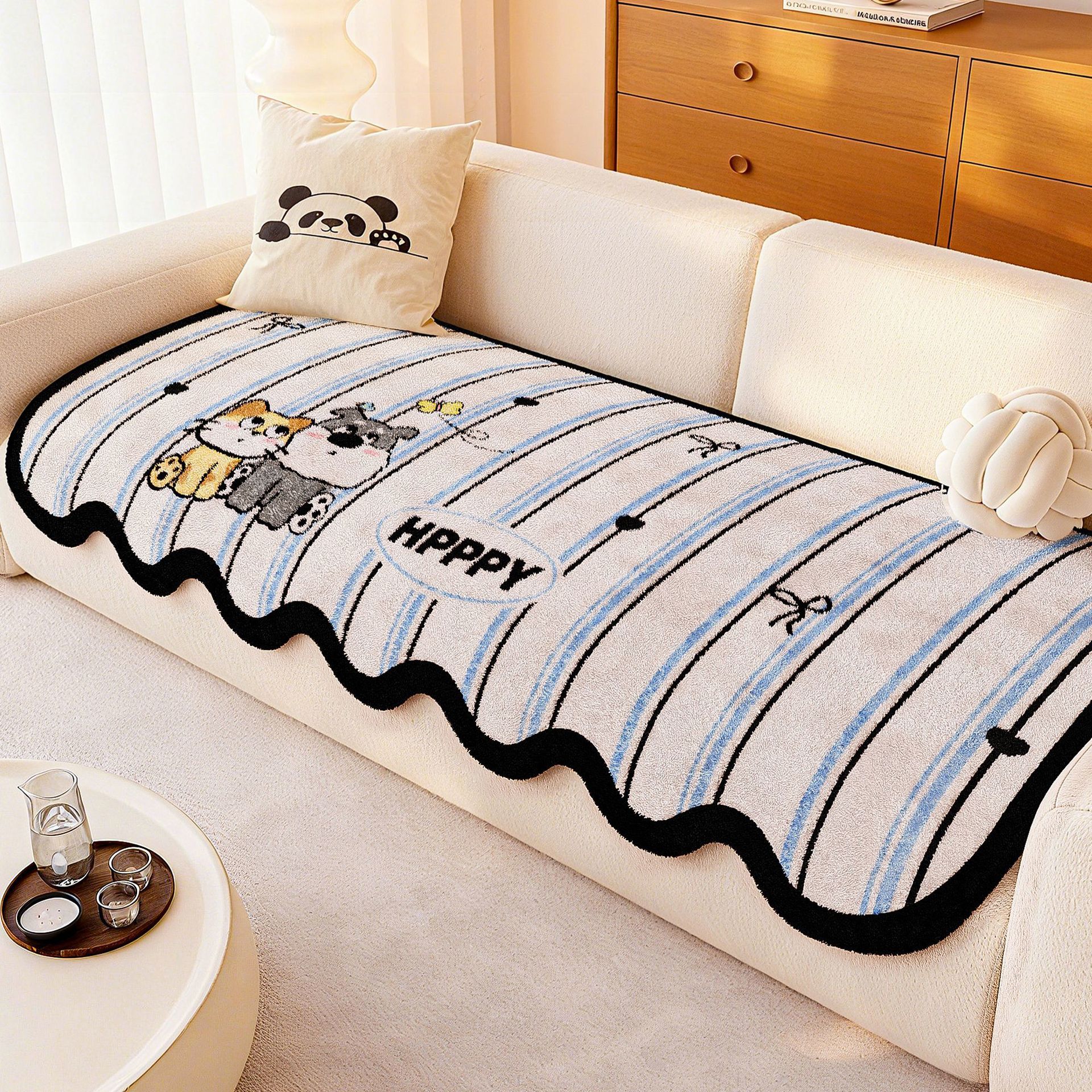 冬季仿羊绒沙发垫毛绒可爱垫耐脏防滑皮沙发垫子卡通柔软耐用坐垫