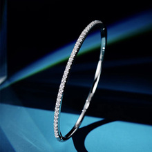 18K白金高碳钻石手镯女款手链时尚简约单排钻细手链S925纯银精致