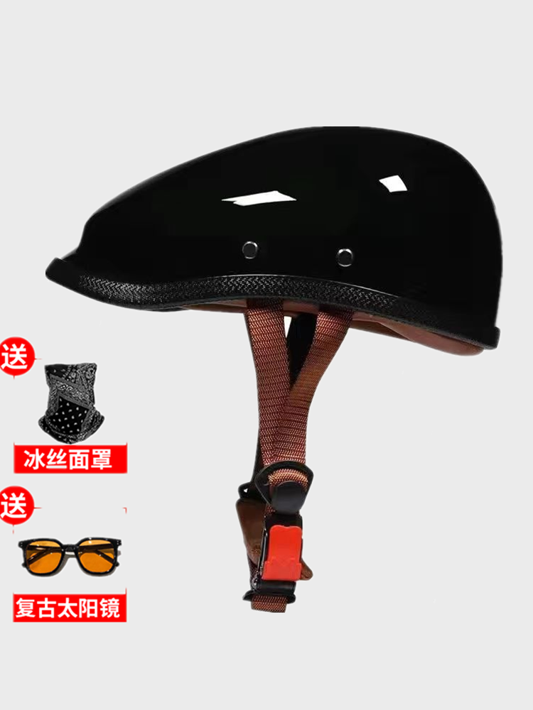 国标日式复古机车半盔踏板车头盔骑行瓢盔电动车碳纤维夏盔贝雷帽