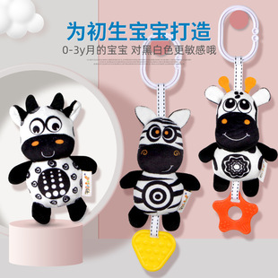 Black and White teether wind chimes baby car hanging bed hanging cute cartoon animal plush toy