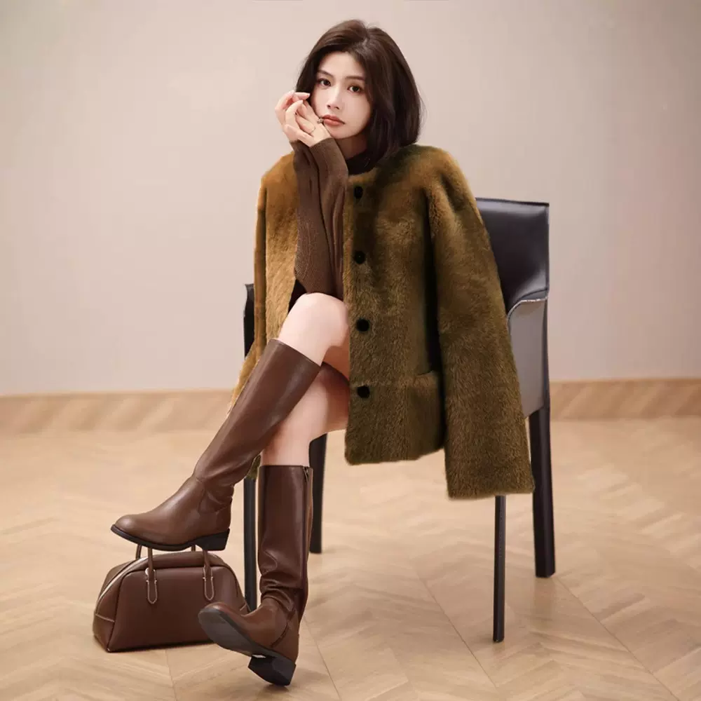 100%羊毛颗粒简约好穿显瘦羊剪绒皮草女新款羊羔毛外套厂家批发