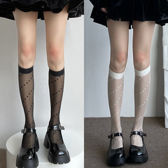 Mid-calf stockings, women's ins trendy design hot girl jk Lolita ultra-thin summer polka-dot diamond-shaped calf socks
