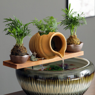 Ceramic flowing water pottery pot ecological tank ancient method fish culture tank courtyard landscaping potted plant ornaments oxygenated filter flowing water accessories