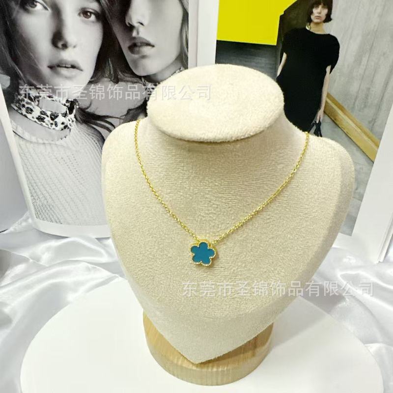 热卖双面五叶草贝壳单花项链18K 镀金高级感项链女钛钢项饰品批发|undefined