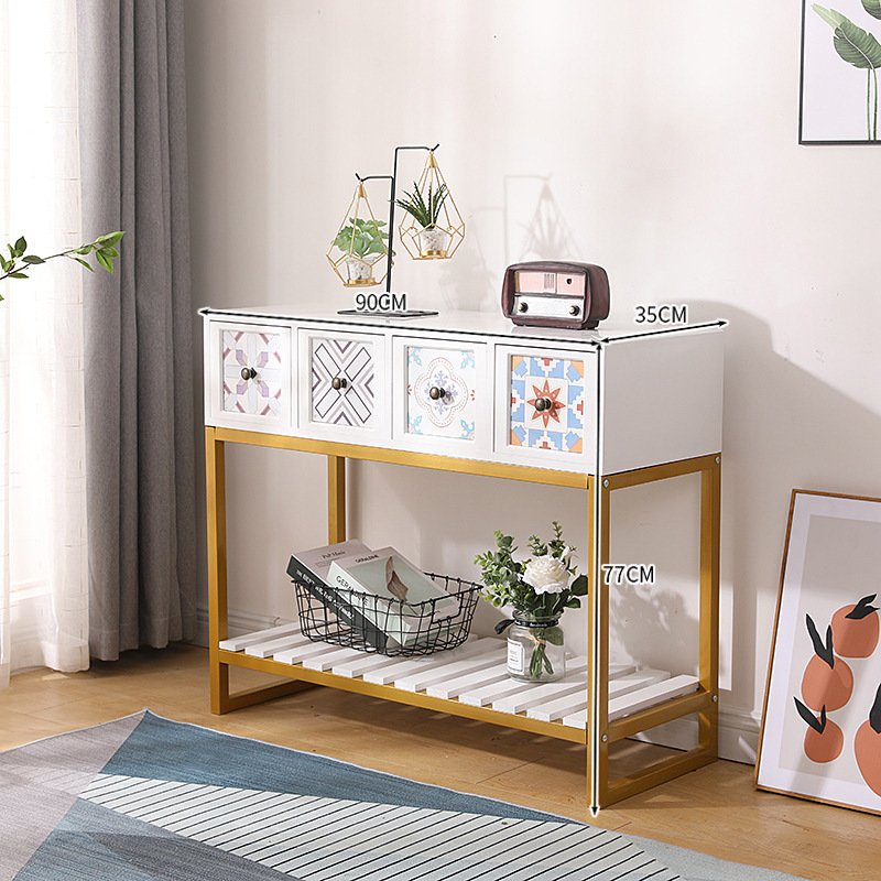 Venta al por mayor de almacenamiento de hierro vintage pintado pecho de cajones gabinete pasillo pequeño apartamento TV gabinete dormitorio almacenamiento balcón gabinete